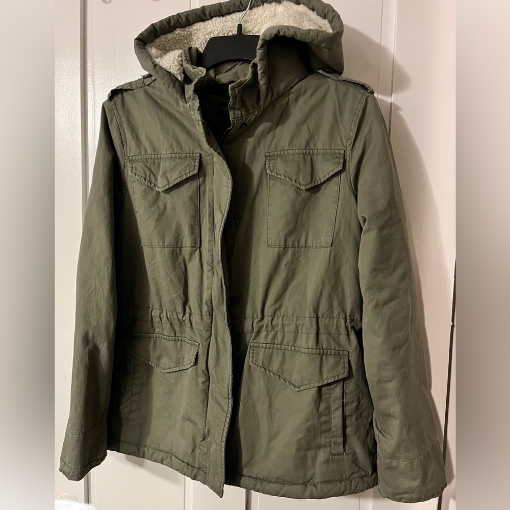 New Look Hooded Fleece lined Army Green Utility style Field Jacket coat M Medium